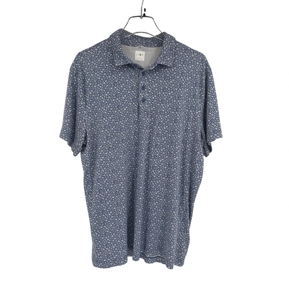 J.Crew Mens Floral Polo Shirt Blue White Coolmax Cotton Blend BQ058 Large